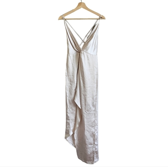 Showpo Jayne Twist Front Maxi Dress in Champagne Satin Beige Color - Picture 3 of 6